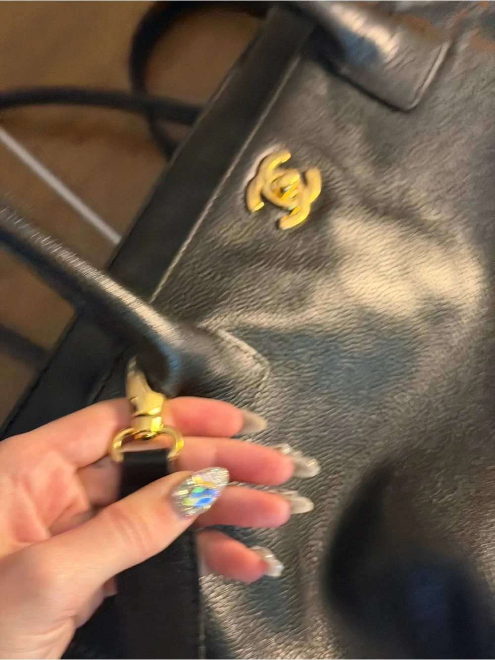 CHANEL Black Leather Tote with Gold CC Hardware